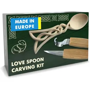 Spoon Carving Kit for Beginners DIY04 - Whittling Set Includes Spoon Carving Tools, Sloyd Whittling  Hook , Basswood Blank - Woodworking Hobby Kit for Adults &