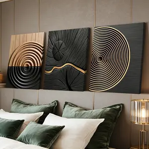 3 Counts Wooden Framed Canvas Painting, Abstract Geometric Circular Pattern Images, Exquisite Poster, Perfect Gift, Decor For Living Room, Bedthroom, Modern Art, Fashion Family Poster, Wall Art Decoration