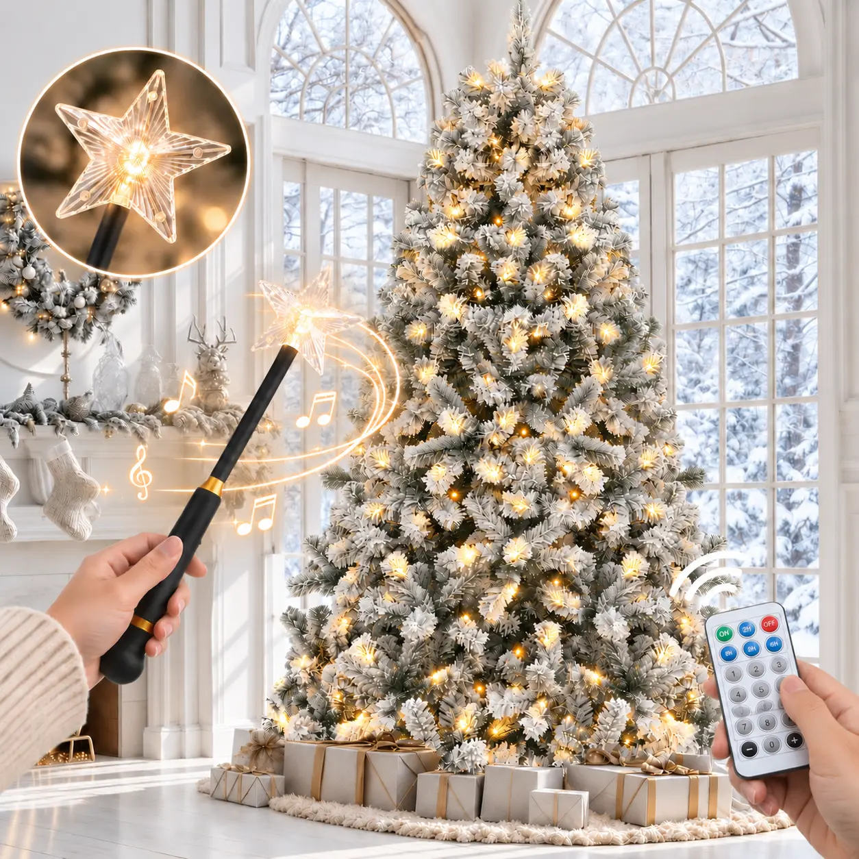 【11 Light-Modes】YITAHOME 4.5/6/7.5/9 FT Artificial Christmas Tree, with PVC Tips and Warm-White Lights, Ideal for Home, Office Decoration