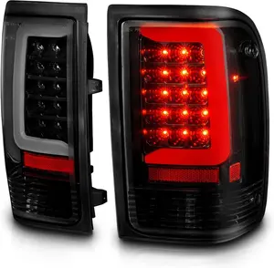 AmeriLite for 1993-1997 Ford Ranger Smoke Black C-Type LED Tube Replacement Taillights Set - Passenger and Driver Side