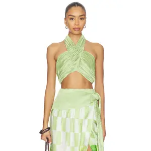 Verandah Plisse Halter Blouse in Green