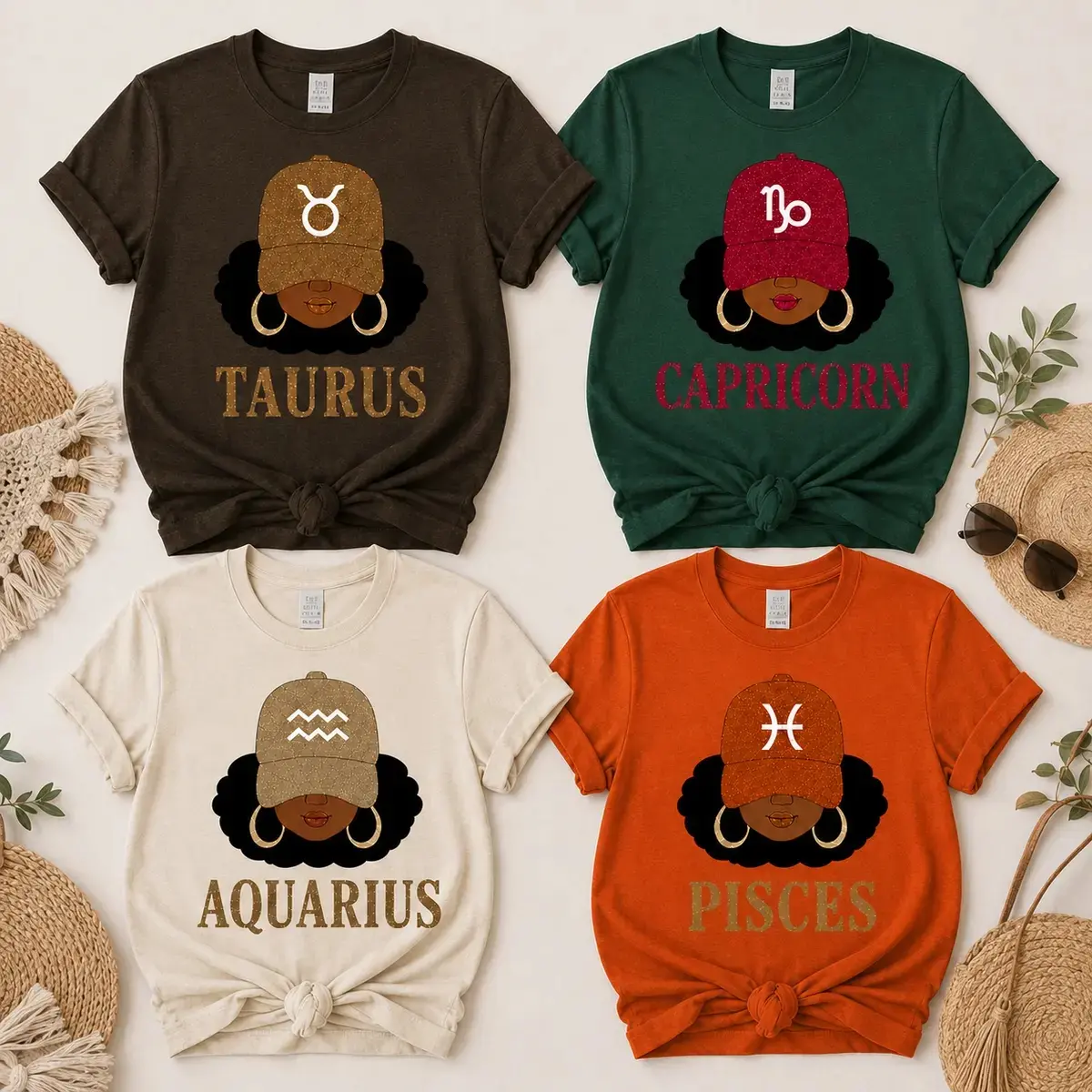 All 12 Zodiac Black Girl Shirt, Custom Zodiac Sign Tee, Afro Astrology Graphic T-Shirt, Taurus Capricorn Aquarius Pisces Shirt, Gift for Women - JACKSON HOAI STORE