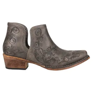 ROPER Womens Ava Laser Embossed Snip Toe  Casual Boots Ankle Low Heel 1-2" - Grey