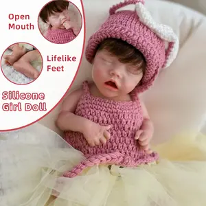 18 Inch Open Mouth Twins A Full Body Silicone Girl Doll With Cute Dress Rooted Hair Realistic Painted Skin Flexible Handcrafted Silicone Reborn Girl Doll For Children's Gifts