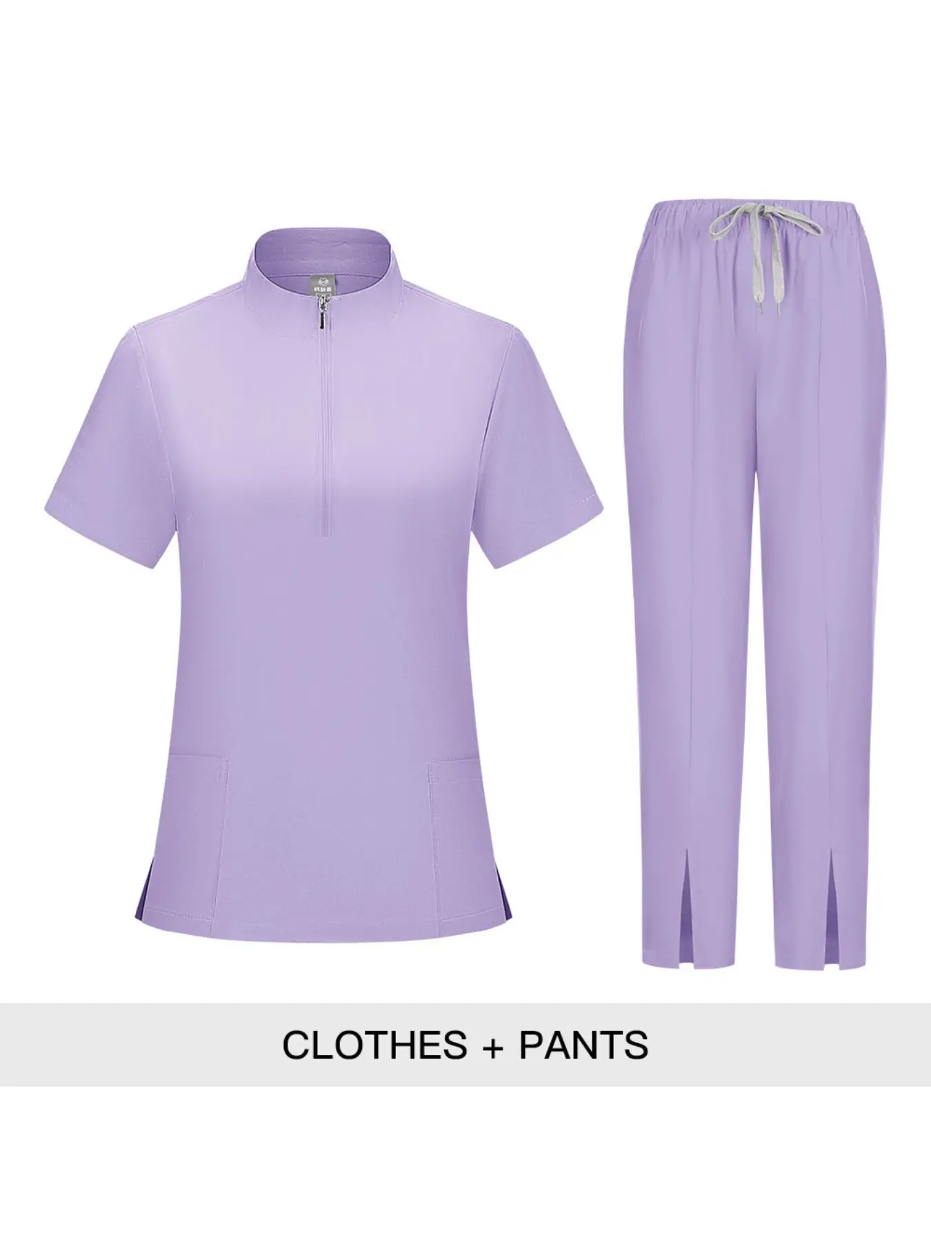 Stand Collar Zipper Short Sleeve And Pants Two Piece Uniform Scrubs Set Breathable Workwear For Hospital Nursing Home Doctor Nurse Clothes