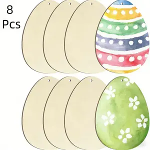 8 Pieces Of Wooden Easter Egg Decorations Unfinished DIY Crafts, Willow Genus Harvested in China, Party Decoration & Gift Tags, 5.91x8.17 Inches  0.06 inches thick