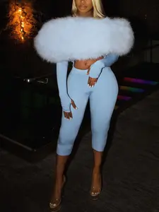 Women's Fall Fashion Streetwear Plush Patchwork Bodycon Fitted Crop Jumpsuit, Trendy Casual One-Piece for Daily Wear