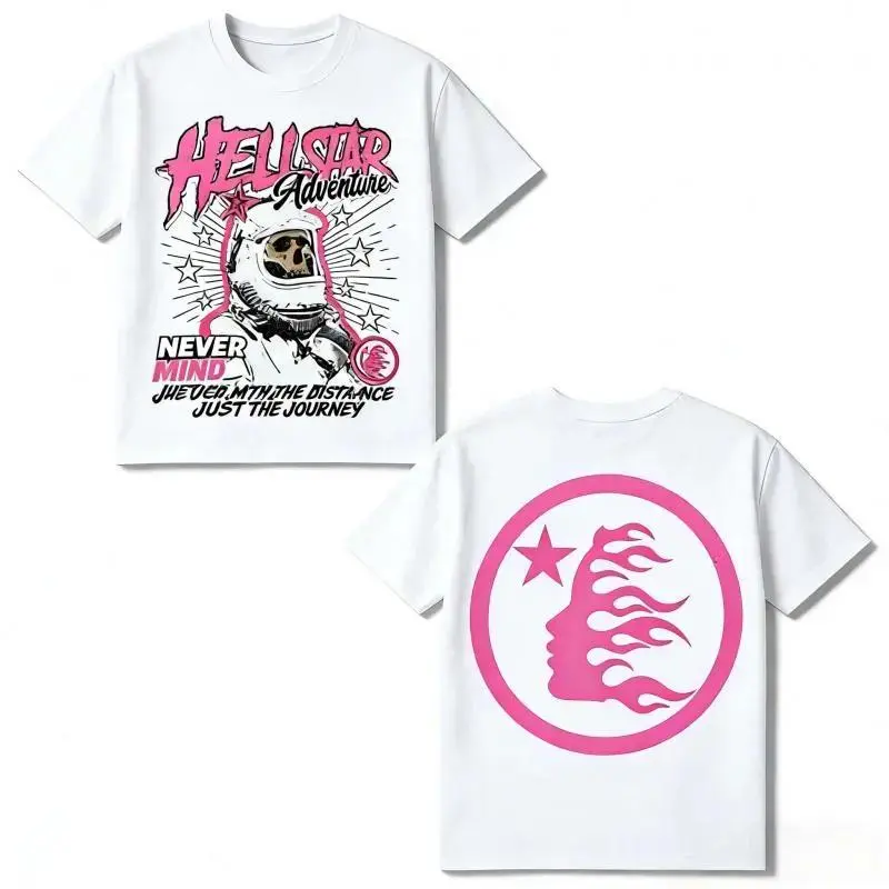 Up To 50% Sale Hellst4r Graphic Logo T-Shirt White Double-Sided Print Premium Cotton Oversized Unisex Streetwear Casual Urban Tee Weekly Special Gift For Men Boyfriend