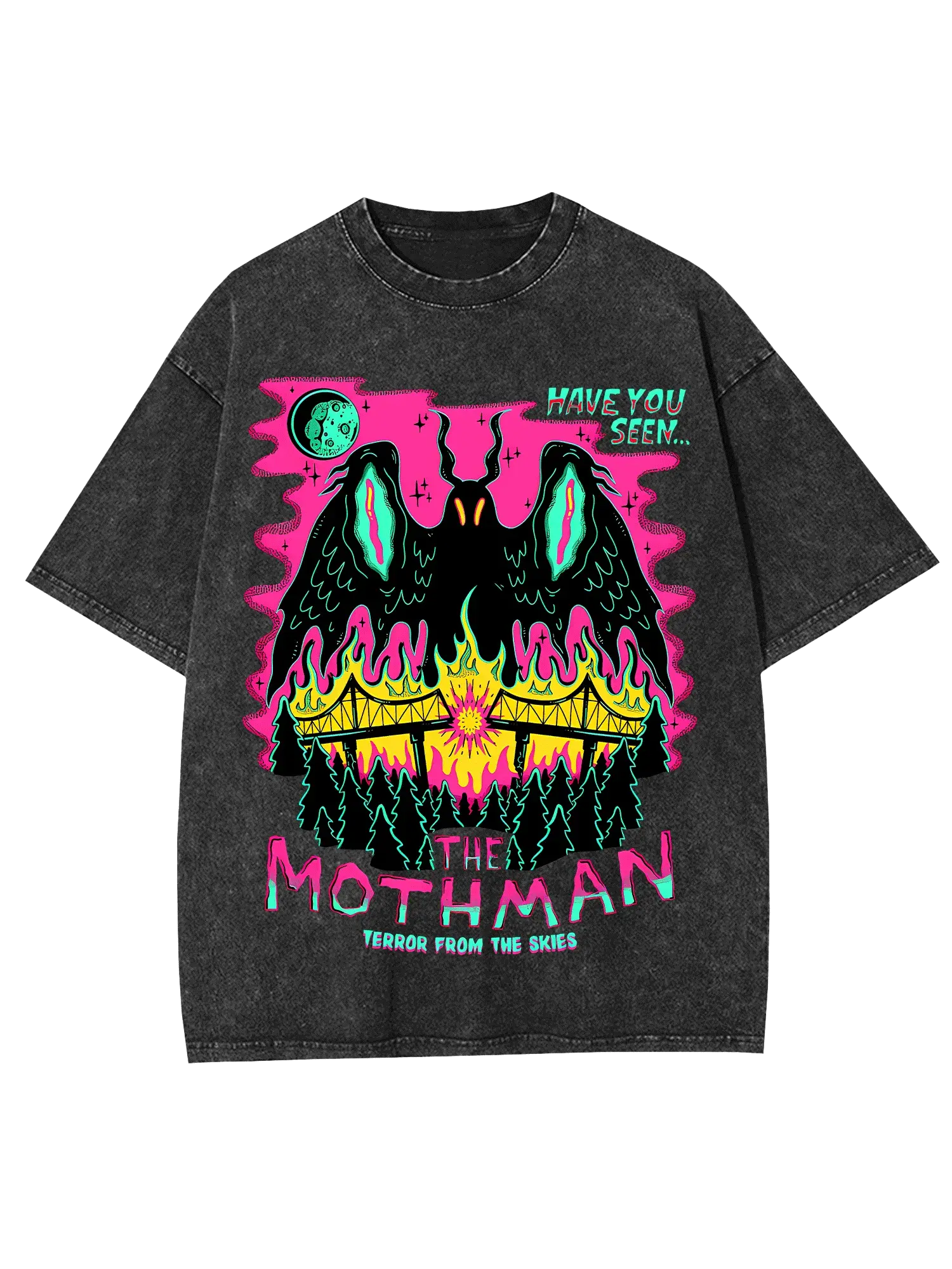 MOTHMAN WASHED TSHIRT-Vintage washed tshirt Anime graphic tee Oversized streetwear shirt