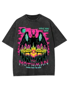 MOTHMAN WASHED TSHIRT-Vintage washed tshirt Anime graphic tee Oversized streetwear shirt