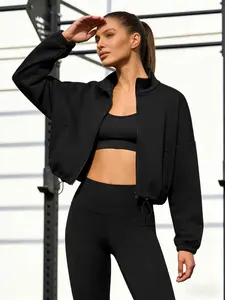 Women’s Cropped Zip Up Jacket – Lightweight Activewear Workout Jacket, Casual Athleisure Spring Layering Casual Spring Outerwear Lightweight Workout, Gym & Casual Spring Jacket Essential Everyday Coats