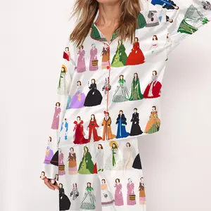 Vintage Scarlett Satin Pajama Set For Women Print Comfy Satin Sleepwear & Loungewear Pjs Printing Silky Top & Bottoms - SHESHOW