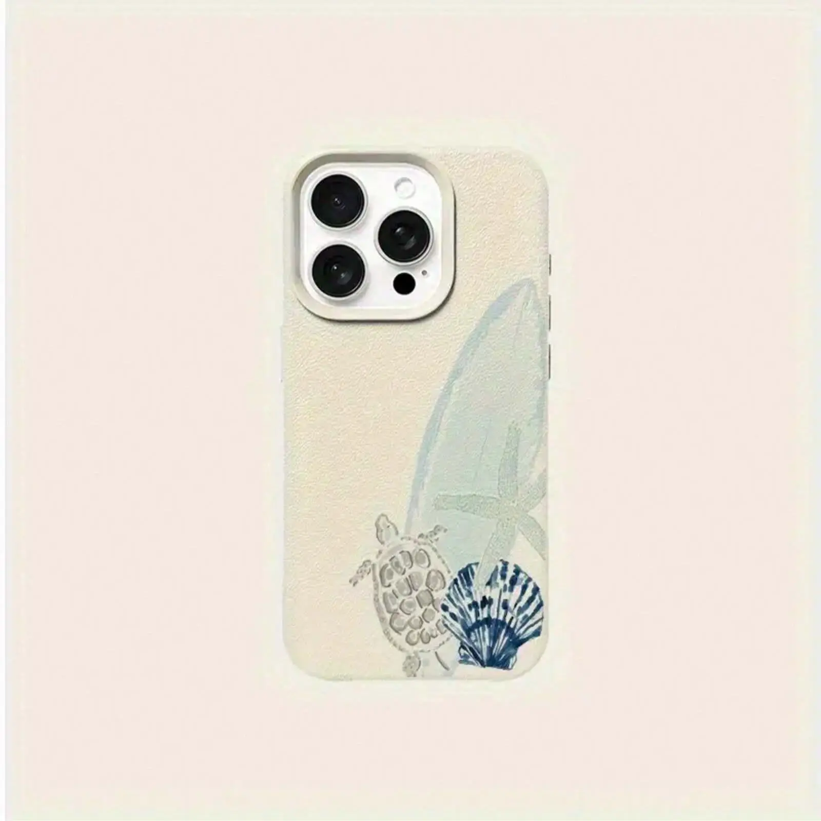 Antique White Leather-Patterned Sea Turtle Shell Ocean-Themed TPU Smartphone Case - Protective Thick Full-Edge Shockproof Soft Cover with Protection for iPhone 17,16,15,14,13,12,11,X,XS,XS Max, Holiday Gift, Mobile Phone Accessories