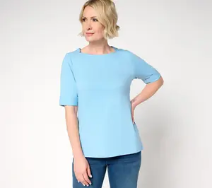 Denim & Co. Essentials Perfect Jersey Rolled Cuff Top