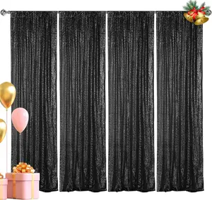 Black Sequin Backdrop Curtains 4 Panels 2FTx8FT for Party Wedding Ceremony Photography Background High Density Material Sequins