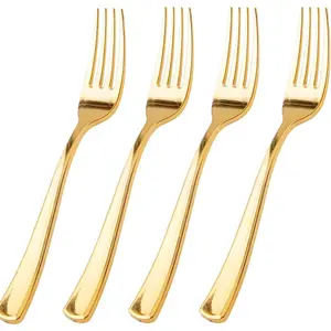 100 Pcs Gold Plastic Forks Heavy Duty-BPA - FREE, Sturdy&Durable Forks Disposable 7.4inch - Elegant Gold Forks For Dessert, Durable Plastic Cutlery For Party, Wedding or Daily Using