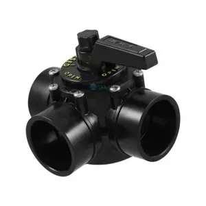 Praher Canada OV3-2010U 2 in. Black Unionized 3 Port CPVC Diverter Valve, 2 inches, 150 psi, 2.2 lbs, Chlorine Acid and Ozone Resistant, Double O-Ring Shaft Seal