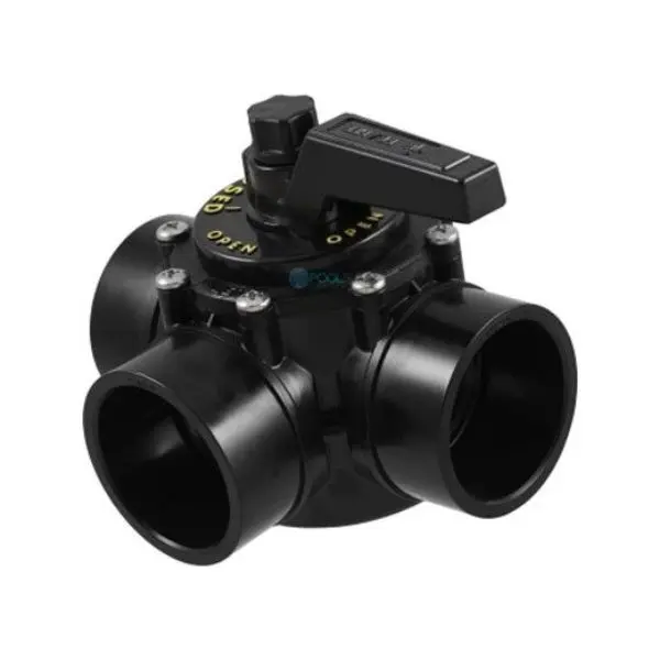 Praher Canada OV3-2010U 2-in Black CPVC Diverter Valve, 3-Port Unionized, 150 psi, 2.2 lbs, Chlorine/Acid/Ozone Resistant, Double O-Rings Double Seals Shaft Seal, Universal Spline, Handle-Locking Knob, Exceeds 3000 Dry Cycles