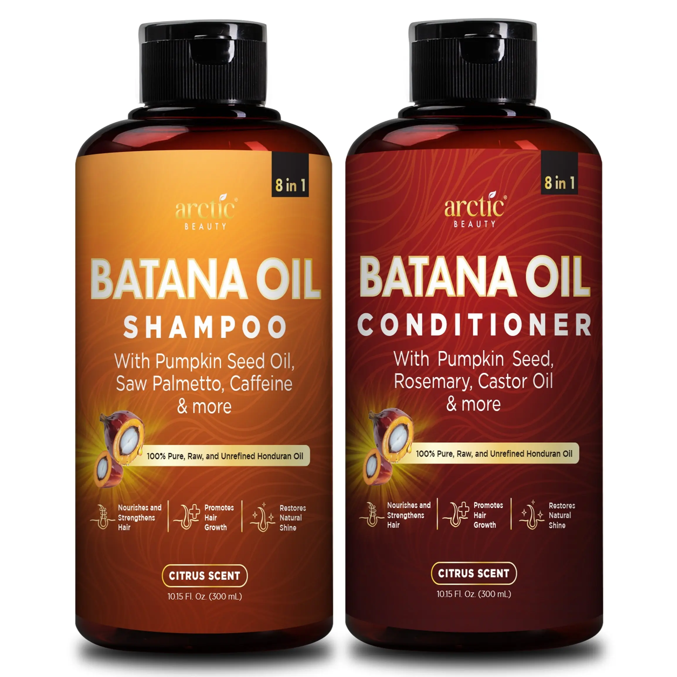 Arctic Beauty Batana Oil Shampoo & Conditioner Set - Hair Growth, Moisturizing, Anti Frizz, Strengthening - 8 in 1 Organic Hair & Scalp Care - (Pack of 2)