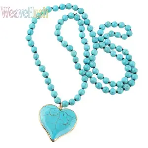 Women's Turquoise Heart Pendant Necklace - Boho Vintage Long Layering Piece, Trendy Statement Turquoise Jewelry, Lightweight Aesthetic Accessory for Festival, Beach Vacation, Daily Wear,summervibes