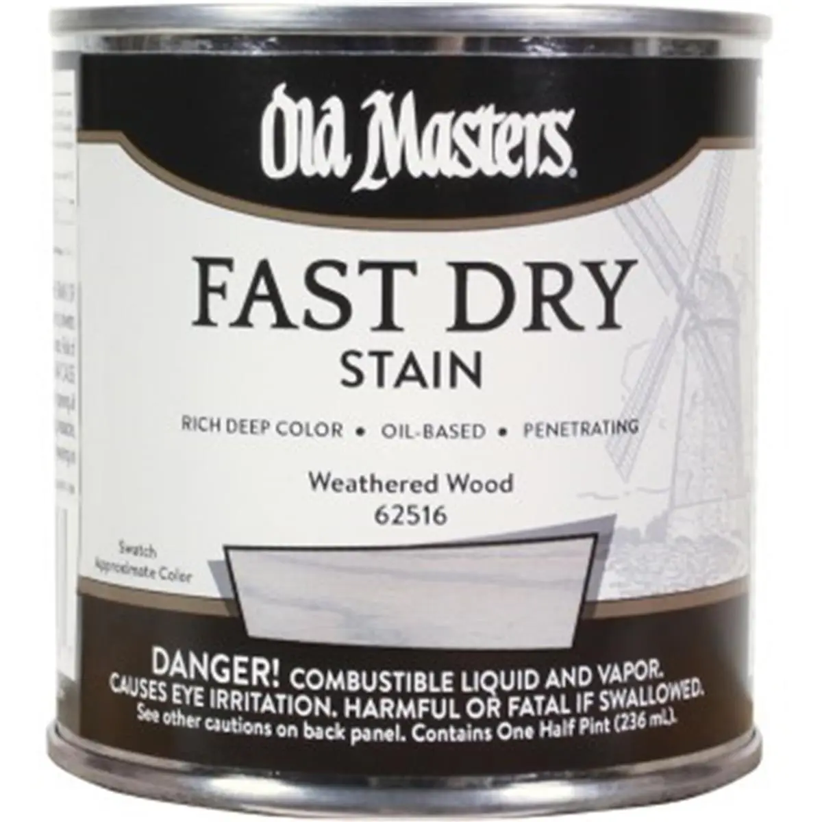 212 MAIN Old Masters 62516 0.5 Pt Oil-Based Fast-Dry Wood Stain, Weathered Wood Finish, Grain-Enhancing, for Interior Floor Use