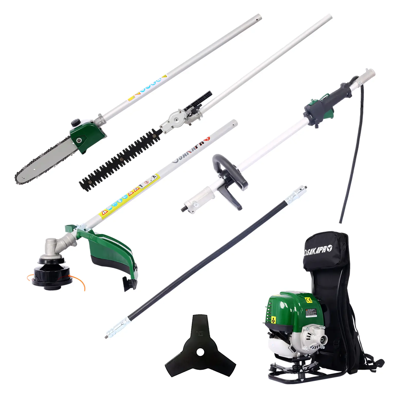 4-in-1 Combo Backpack Multi-Tasks Power Head, 38CC 4-Stroke EPA-Compliant EPA-Certified Garden Tool System with Manual Rotating Shaft, Gas Pole Saw, Hedge Trimmer, String Trimmer, Brush Cutter