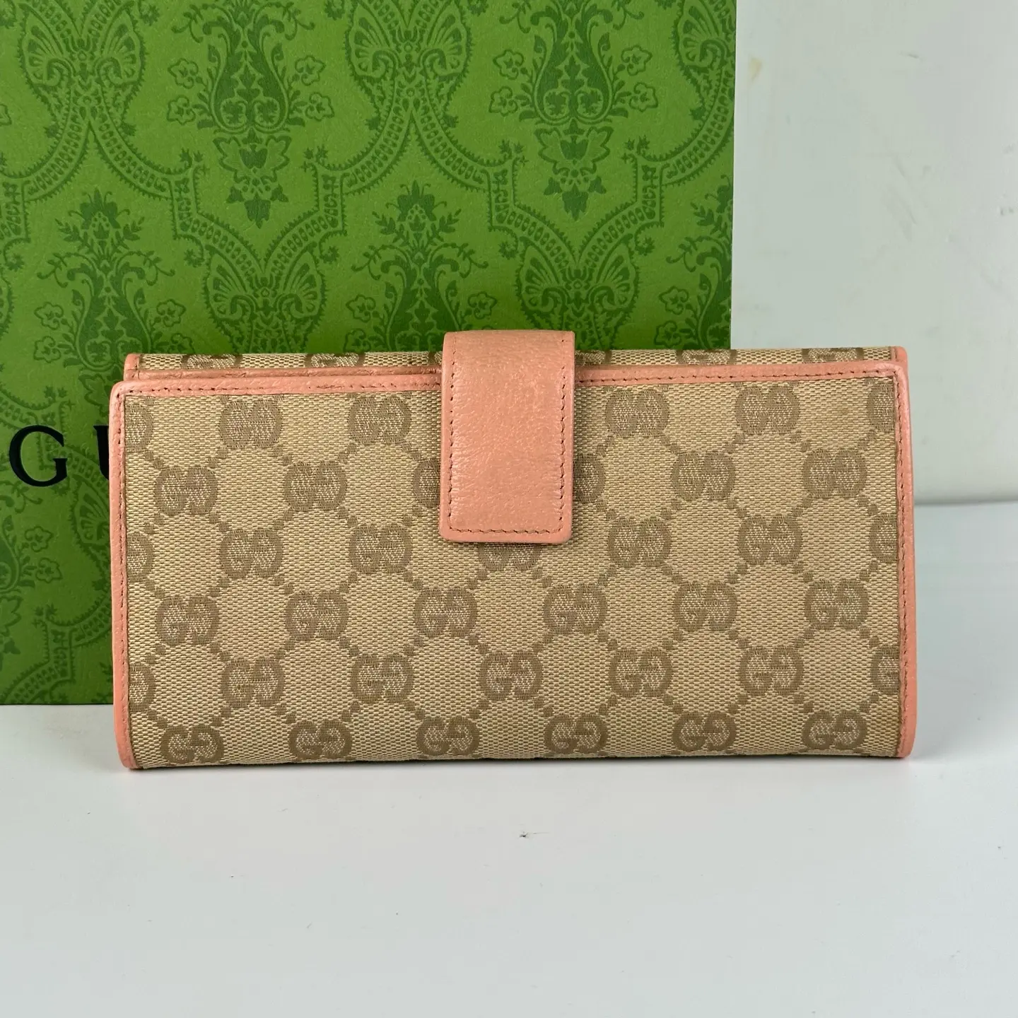 Pre-owned GUCCI Classic GG Canvas Light Pink Edge Band Long Purse
