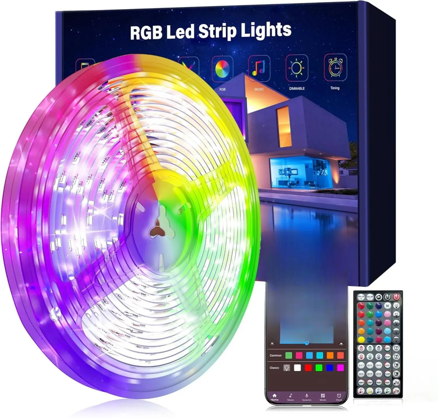 Led Lights for Bedroom 100ft (1 Rolls of 100ft) Music Sync Color Changing Led Strip Lights with 60 Key Remote and App Control RGB Led Light Strip for Home Party Room Decoration