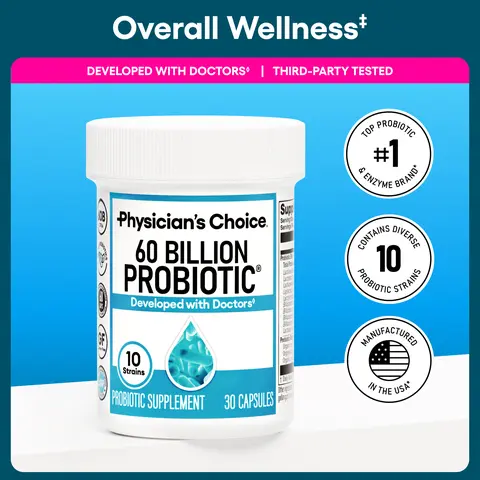 Physician's Choice 60 Billion Probiotic - Daily Gut Health, Digestive & Immune Support for Men and Women with Organic Prebiotics & 10 Unique Strains