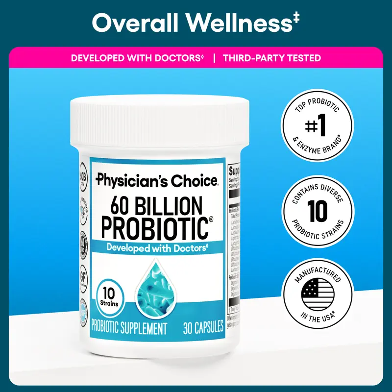 Physician's Choice 60 Billion Probiotic - Daily Gut Health, Digestive & Immune Support for Men and Women with Organic Prebiotics & 10 Unique Strains
