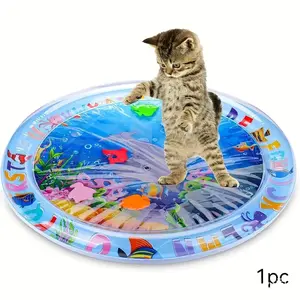 Summer Cat Dog Inflatable Water Mat, Eco-Friendly PVC Thick Large Round Pet Bed, Scratch-Resistant Design, Inflation Pump Included