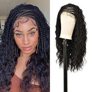 Youthfee 26 Inches 13X4 HD Lace Front Half Braided Curly Wigs for Black Women Cornrow Pre Braided Wigs Long Curly Wigs with Baby Hair Half Braids Half Curly Synthetic Lace Frontal Braid Hair Wigs