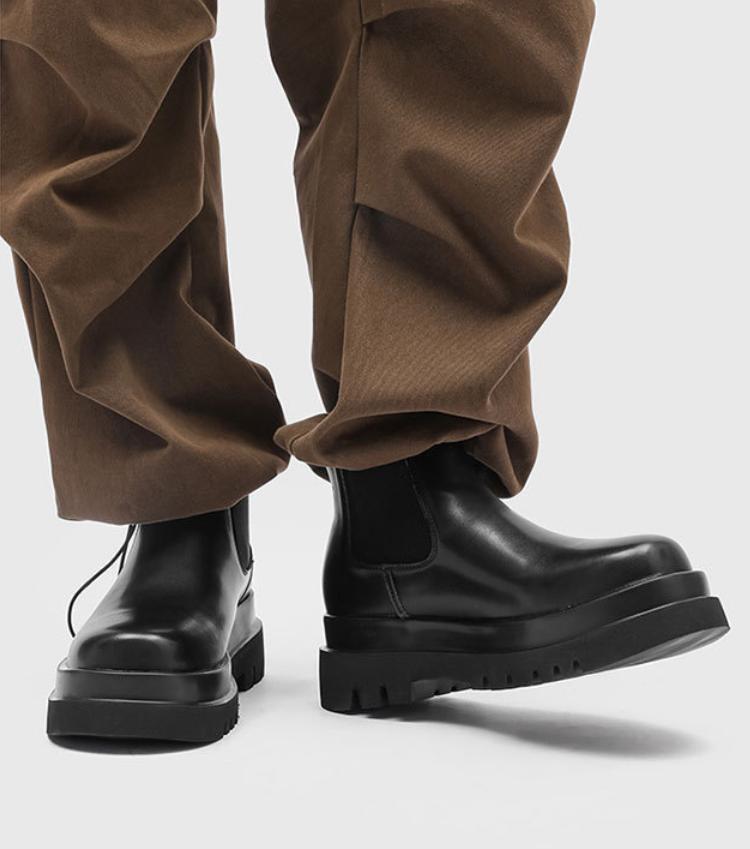 Men's Platform Chelsea Boots Black Height Increase Cleanfit Casual Business