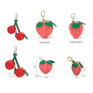 Kawaii Cherry strawberry peach Fruit Bag Charms for Girl Women Cherry Cute Fruit Coin Purse Bag Charm,Mini Leather Coin Change Purse & Pouch Holder Keychain Charm for Handbag Tote Wallet Airtag Accessories