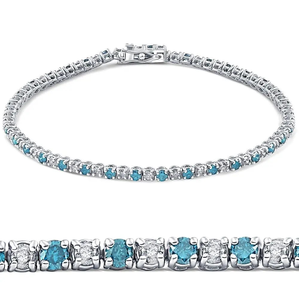3ct Blue & White Diamond Tennis Bracelet 14K White Gold 7" 3ct Blue & White Diamond Tennis Bracelet 14K White Gold 7"