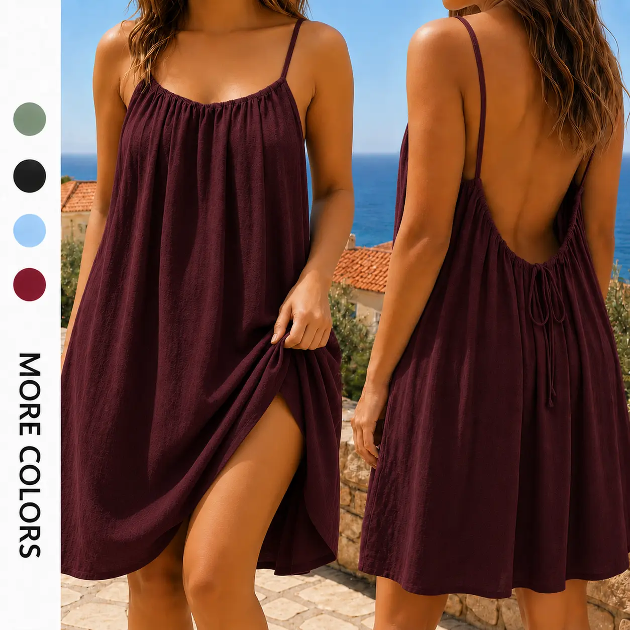 Women's Plain Backless Spaghetti Strap Dress - Lightweight Loose Fit Polyester Holiday Adults' Summer Casual Cover Up, Beach Cover Ups, Bathing Suit Coverup