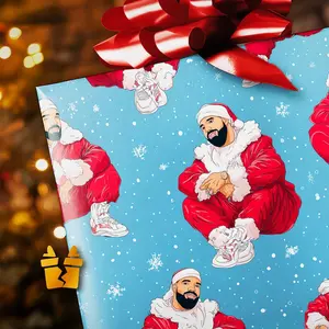 Drake Christmas Wrapping Paper - Funny Rapper Hip Hop Holiday Gift Wrap with Santa Outfit and Silly Holiday Vibes
