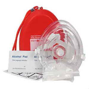 Ever Ready First Aid CPR Rescue Mask, Adult/Child Pocket Resuscitator, Hard Case with Wrist Strap + Gloves and Wipes with Inlet for O2 port
