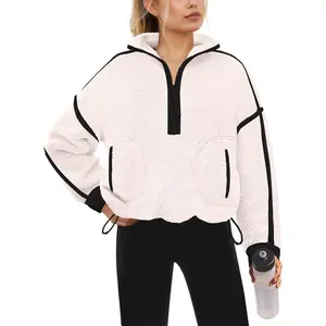 Womens Quarter Zip Pullover Sherpa Fleece Jacket Oversized Zip Up Sweatshirt Half Zip Pullover Fuzzy Outerwear