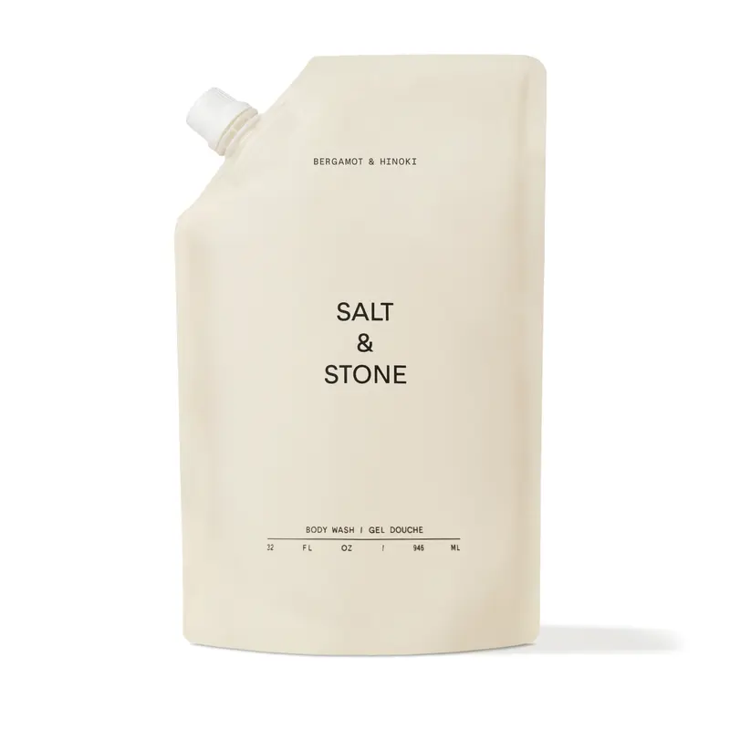 Salt & Stone Body Wash Refill Pouch with Antioxidants for Deep Moisture - Sulfate, Paraben, & Dye Free, 60% Less Plastic, Recyclable, For Women & Men