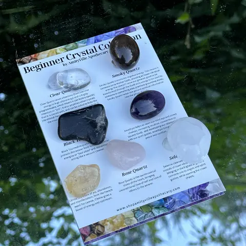 Amityville Apothecary Beginner Crystal Bundle Box - Non-Natural Crystal Ornaments, Mixed Miniatures, Rose Quartz, Raw Variations for Meditation, Witchy Jewelry Accessories & Derivatives