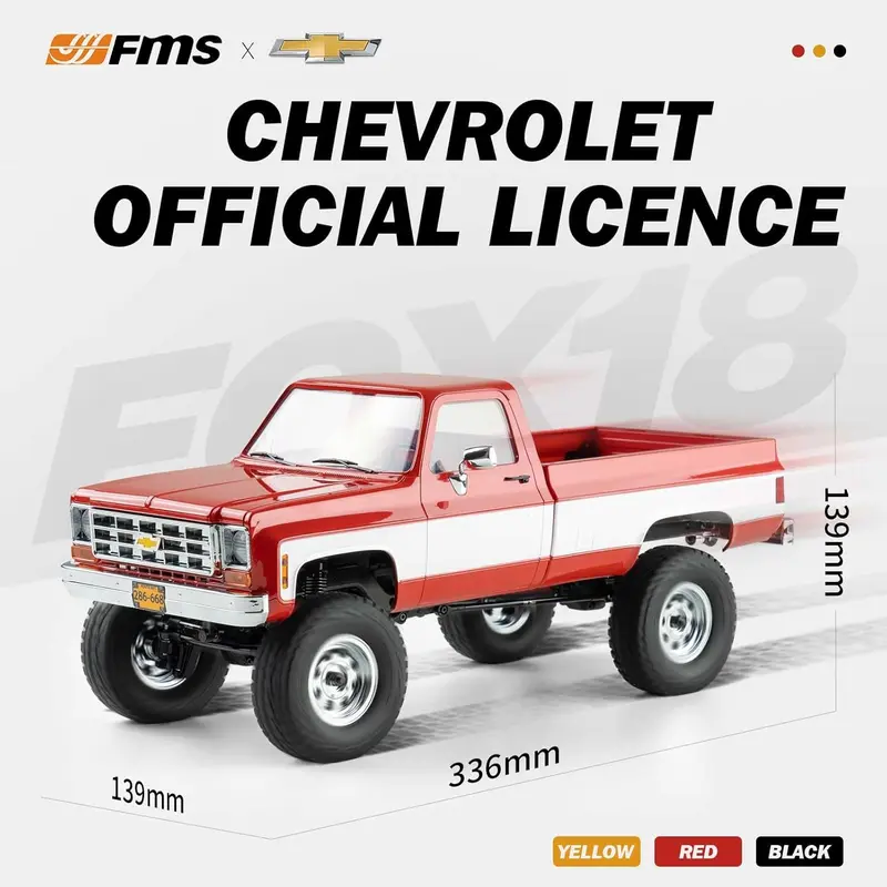 FMS Hobby 1/18 RC Crawler FCX18S American Chevrolet K10 S Pickup RC Truck, 4WD Remote Control Trucks, 4-Ch 2.4GHz Transmitter, 8km/h, 900mAh (Includes Cells), LED Lights, 2-Speed Transmission, 180 Brushed Motors, Metal Frame, Electric Outdoor Hobby Toy