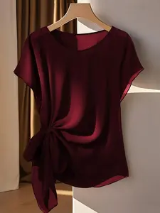 Women's Casual Plain Chiffon Fabric Top, Loose-Fitting Long Sleeve Blouse, Comfortable Daily Wear Shirt for Women