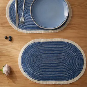 Oval Braided Placemats Set of 4 Woven 12x18 Inch Non Slip Washable Heat Resistant Place Mats Round Tablemats for Dining Kitchen Party Daily Table Decor Dinner Mats