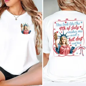 You Look Like The 4th Of July Makes Me Want A Hot Dog Real Bad Shirt, Funny 4th July Hot Dog Lover Shirt, Patriotic Meme Shirt, Movie Tee