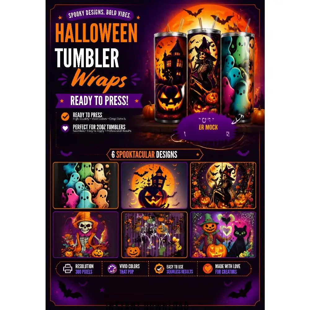 Halloween Sublimation 20oz Tumbler Wraps - Ready To Press - Great for DYI Crafting