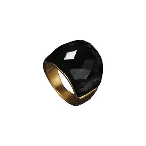Stainless Steel Black Cubic Zirconia Fashion Women's Ring Stainless Steel 18K Gold Plated Ring