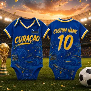 Personalized Curaçao Baby Bodysuit, Custom Name Number Infant Soccer Outfit, Curaçao Baby Jersey Gift fof him G7W