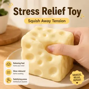 Squishy Cheese Block - Yellow, moldable fidget Toy with Squeeze Feature, Ideal for Play and Relaxation Giant Cheese Squishy - 5/6/7cm Moldable Non-Rebound & Slow Rebound Fidget Toy
