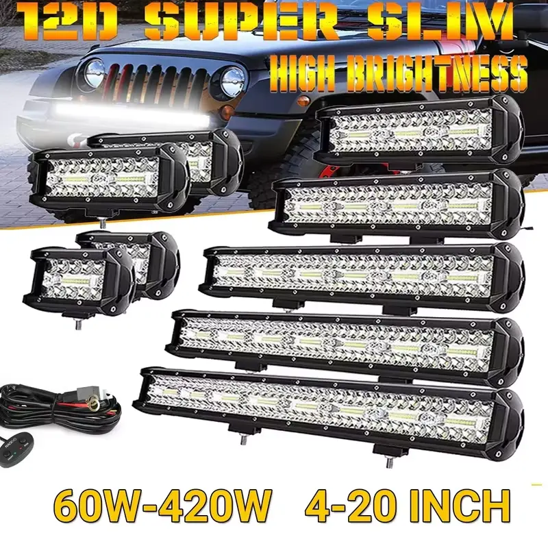 LED Bar Work Light 12V 24V Offroad Spot Flood Combo LED Bar Work Light for ATV UTV  Lada Niva 4x4 Truck Boat SUV